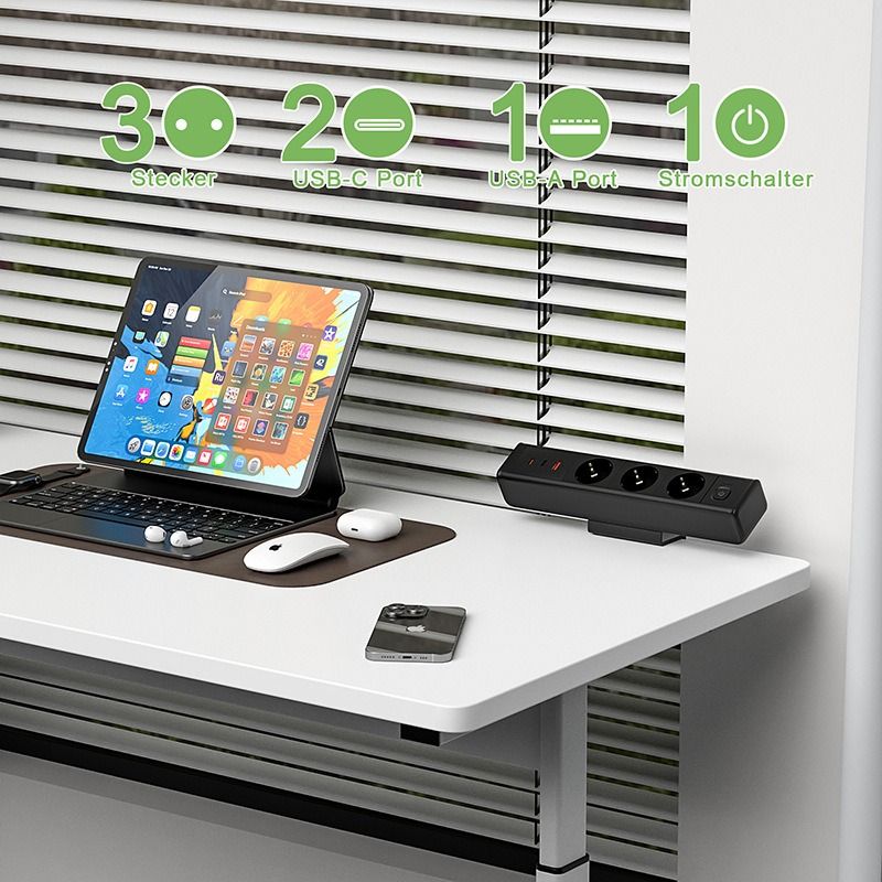 Tischklemmen-Steckdosenleiste, Komplette Schnellladestation mit 18/65W USB-Schnellladefunktion und europäischer Standardsteckdose, Überlastschutzschalter, Tischsteckdose, EU-Stromversorgung für Büromöbel