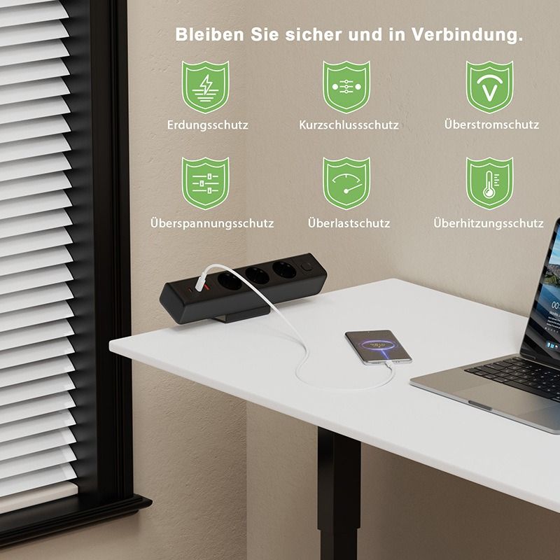 Tischklemmen-Steckdosenleiste, Komplette Schnellladestation mit 18/65W USB-Schnellladefunktion und europäischer Standardsteckdose, Überlastschutzschalter, Tischsteckdose, EU-Stromversorgung für Büromöbel