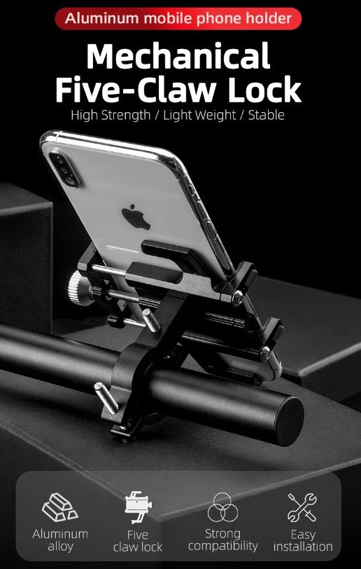 ROCKBROS Robuster Motorrad-Handyhalter, vielseitiges CNC-Aluminiumlegierungs-Zubehör für Fahrräder, sicherer Halt mit fünf Krallen