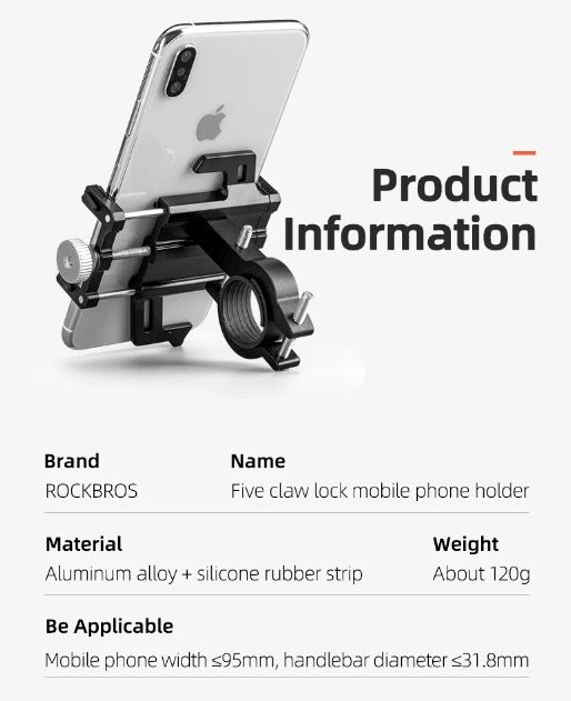 ROCKBROS Robuster Motorrad-Handyhalter, vielseitiges CNC-Aluminiumlegierungs-Zubehör für Fahrräder, sicherer Halt mit fünf Krallen