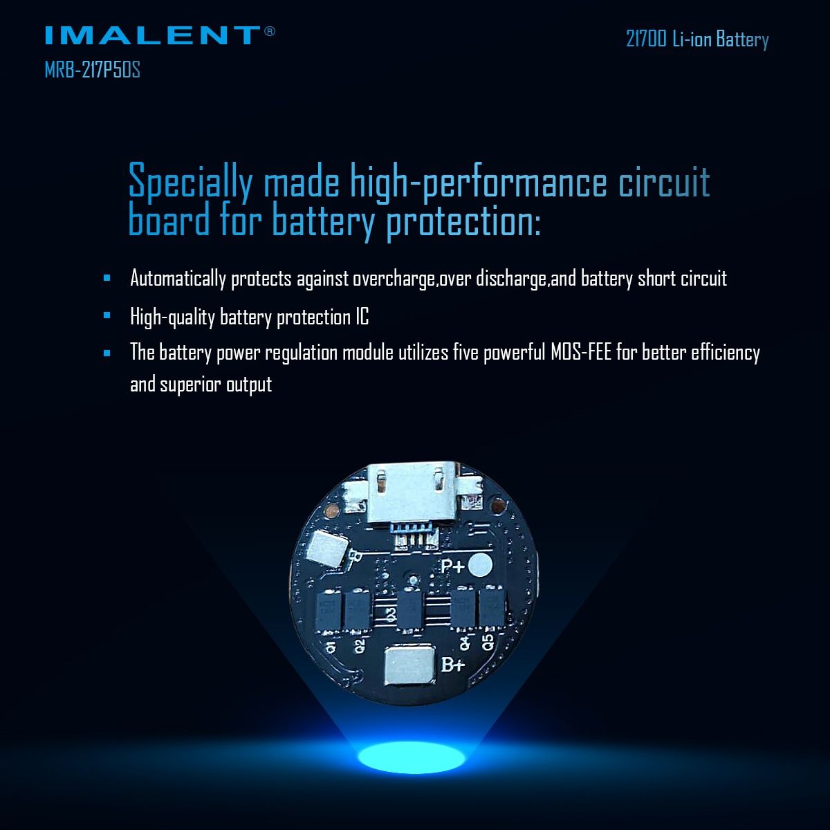 IMALENT MRB-217P50S 21700 Akku 5000mAh 3.6V | Wiederaufladbarer Lithium-Ionen Taschenlampen Akku
