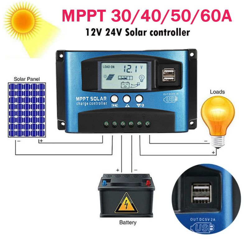 MPPT Solarladeregler 30A 40A 50A 60A 100A LCD Display Dual USB Batterielebensdauerverlängerung