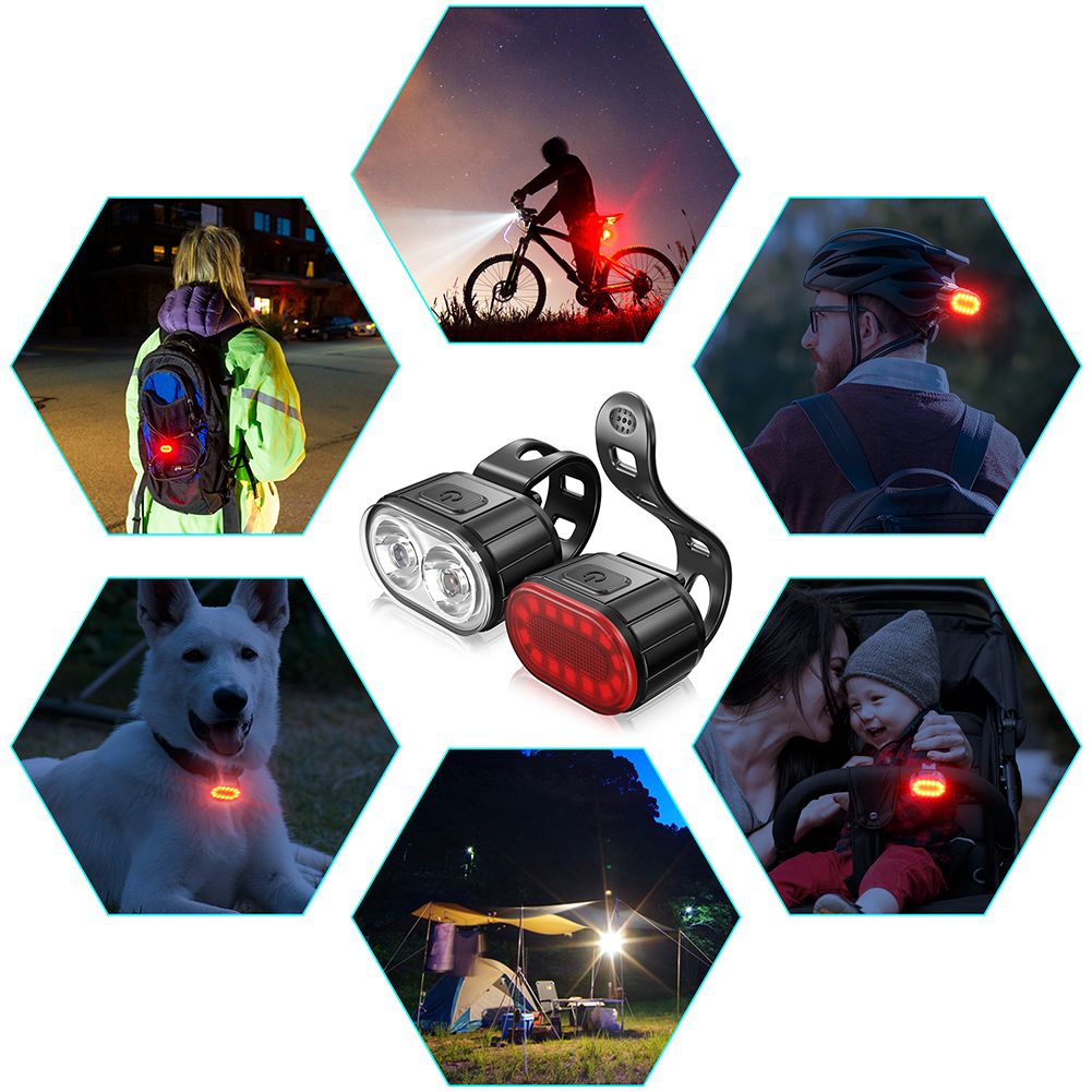 USB wiederaufladbare wasserdichte Fahrradlampe mit weißem Frontlicht und rotem Rücklicht für erhöhte Fahrradsicherheit