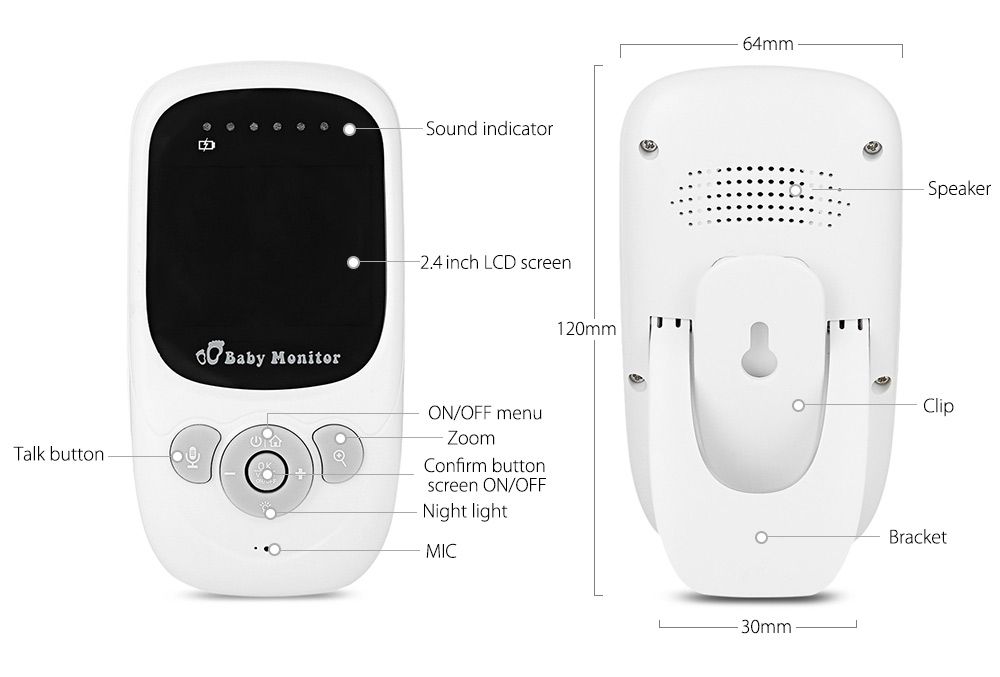 SP880 Drahtloser Baby-Monitor mit 2,4-Zoll-LCD, HD-Video, Zwei-Wege-Audio und Nachtsicht für die Babypflege