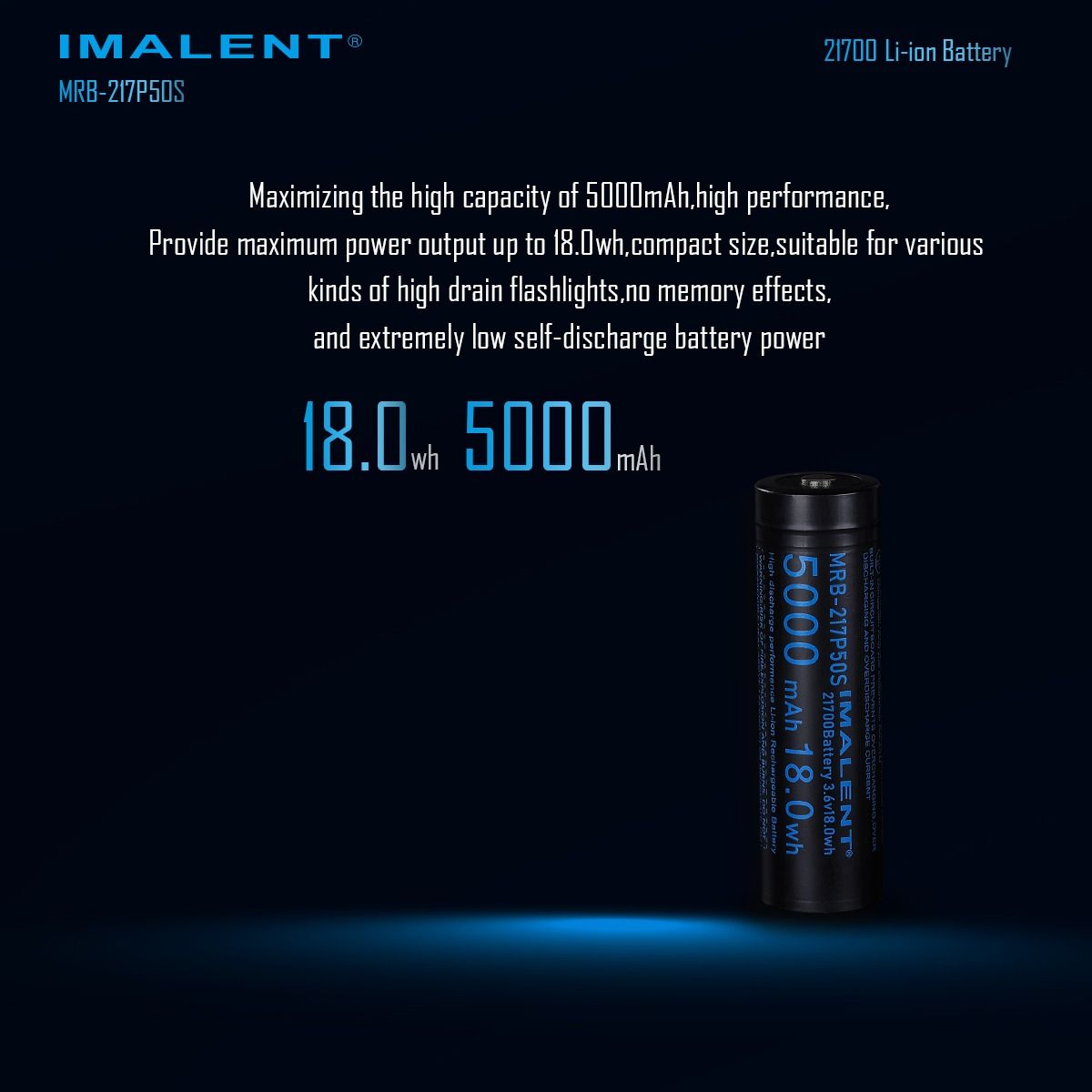 IMALENT MRB-217P50S 21700 Akku 5000mAh 3.6V | Wiederaufladbarer Lithium-Ionen Taschenlampen Akku