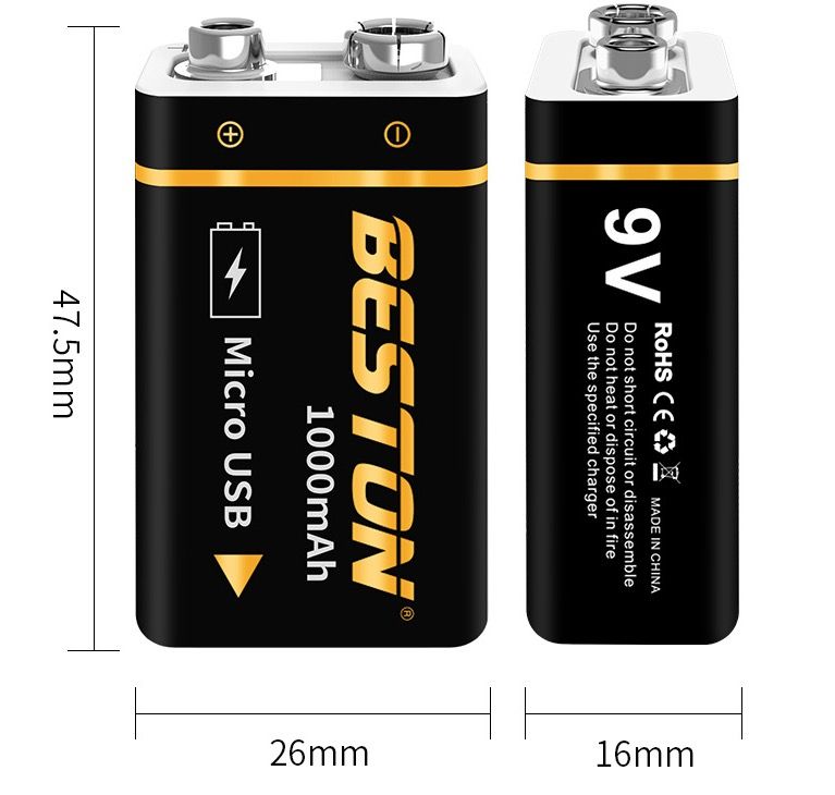 Beston 9V 1000mAh wiederaufladbare Mikro-USB-Batterie, umweltfreundliche Energie für RC-Helikopter, Mikrofon und Spielzeug