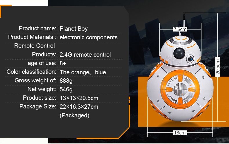 Star Wars BB-8 Fernsteuerungsroboter 20,5 cm Intelligentes RC-Spielzeug 360° Drehung Spaß für Kinder und Sammlerstück