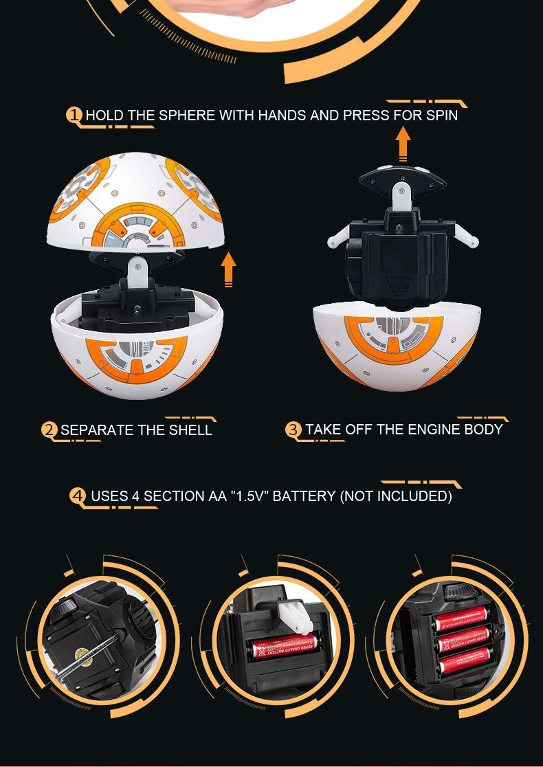 Star Wars BB-8 Fernsteuerungsroboter 20,5 cm Intelligentes RC-Spielzeug 360° Drehung Spaß für Kinder und Sammlerstück