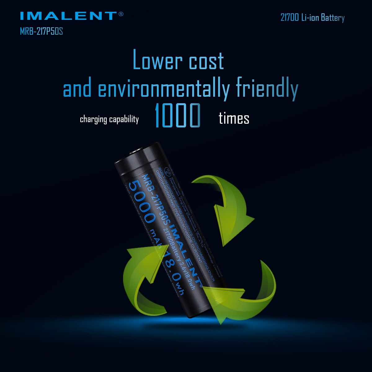 IMALENT MRB-217P50S 21700 Akku 5000mAh 3.6V | Wiederaufladbarer Lithium-Ionen Taschenlampen Akku