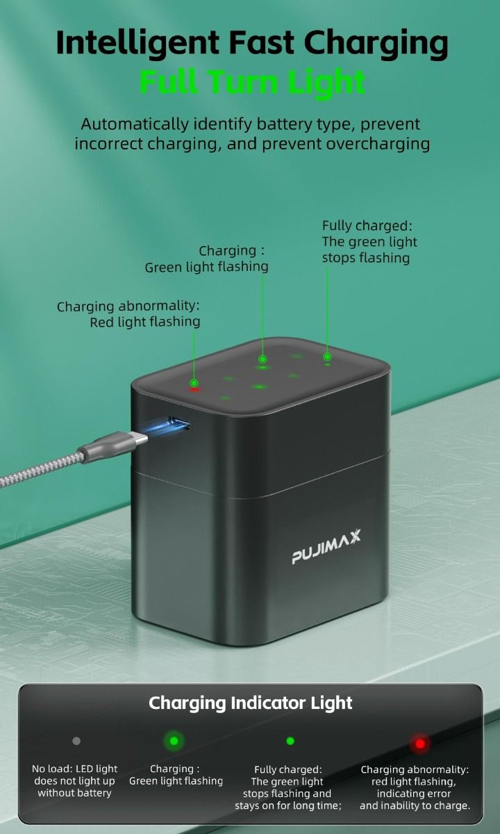 8-Fach-Ladegerät mit intelligentem Klappfach und USB-C-Anschluss für effizientes Laden von AA-Lithiumbatterien