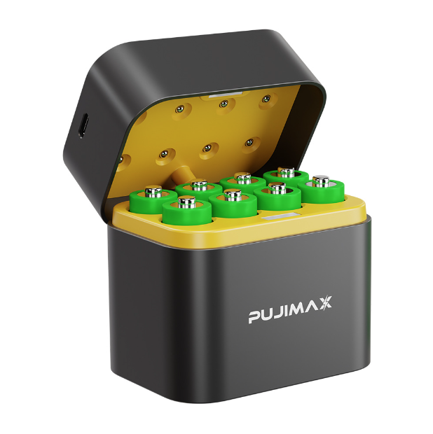 8-Fach-Ladegerät mit intelligentem Klappfach und USB-C-Anschluss für effizientes Laden von AA-Lithiumbatterien