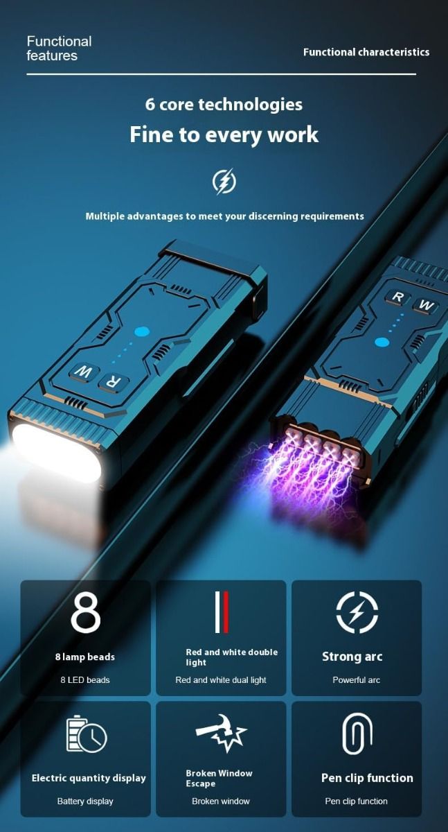 Multifunktionale wiederaufladbare Selbstverteidigungs-LED-Taschenlampe mit Bogenfeuerzeug und versteckten Kamera-Detektoren, tragbare selbstschützende taktische Taschenlampe