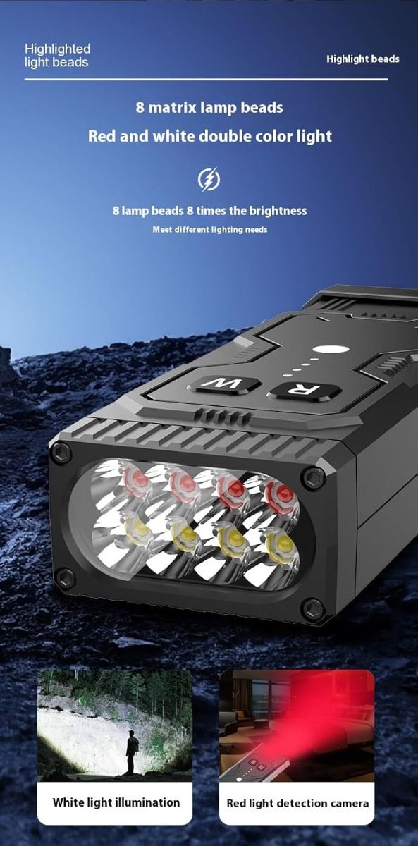 Multifunktionale wiederaufladbare Selbstverteidigungs-LED-Taschenlampe mit Bogenfeuerzeug und versteckten Kamera-Detektoren, tragbare selbstschützende taktische Taschenlampe