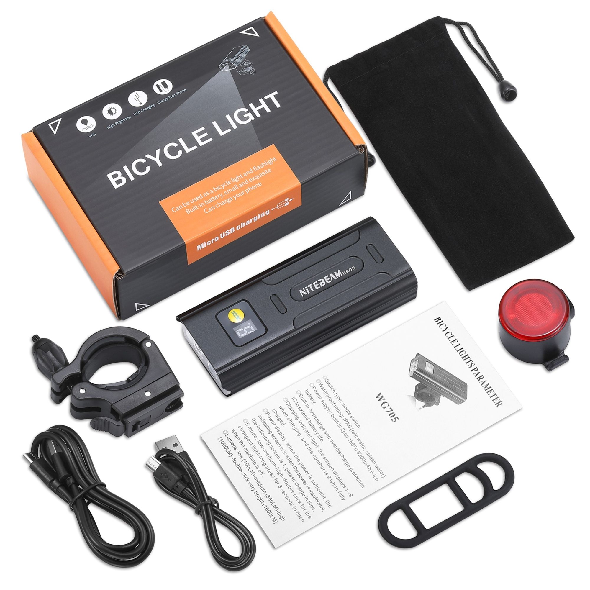 NiteBeam BR05 Fahrradlichter 5000 Lumen USB wiederaufladbar Fahrradsicherheit unverzichtbare Ausrüstung mit Powerbank-Funktionalität