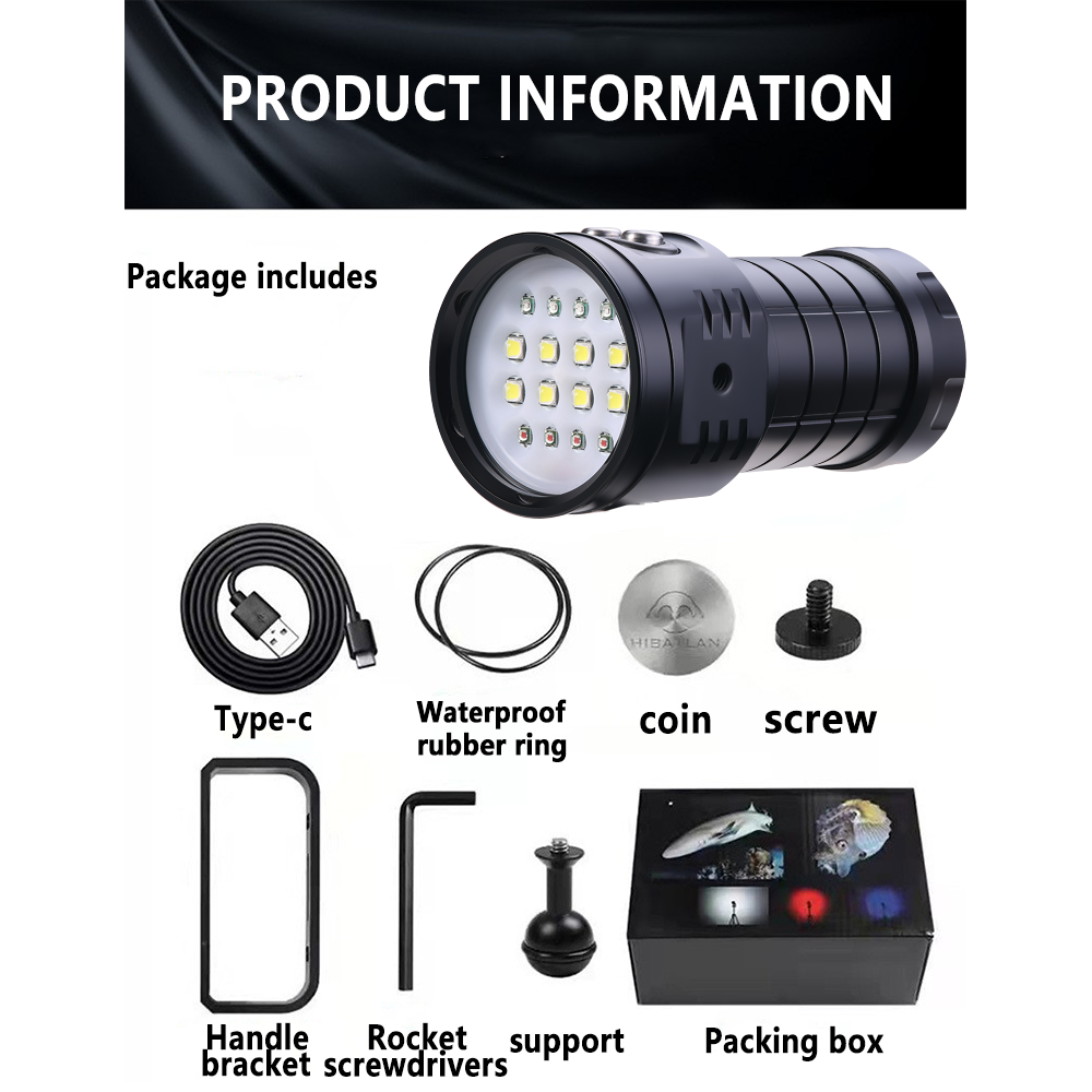 C16 Unterwasser-Tauchlampe 100M wasserdichte LED-Taschenlampe perfekt für Tauch-, Schnorchel- und Fotografieabenteuer