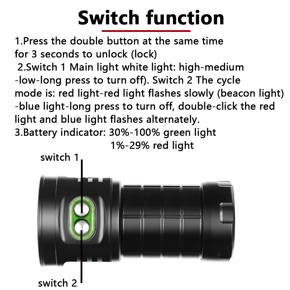 C16 Unterwasser-Tauchlampe 100M wasserdichte LED-Taschenlampe perfekt für Tauch-, Schnorchel- und Fotografieabenteuer