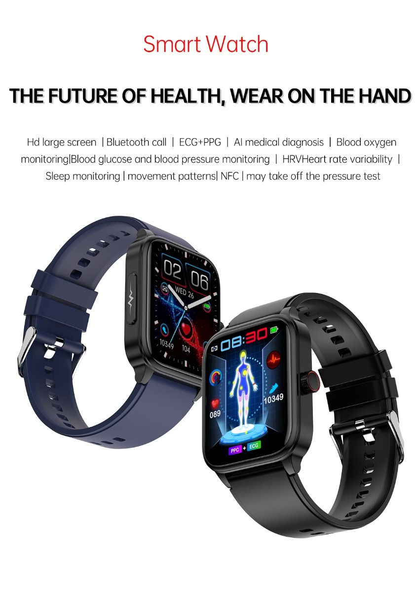ET540 Blutzucker EKG Körpertemperatur Blutdruck Blutsauerstoff Herzfrequenz Bluetooth-Anruf Smartwatch Fitness-Tracker