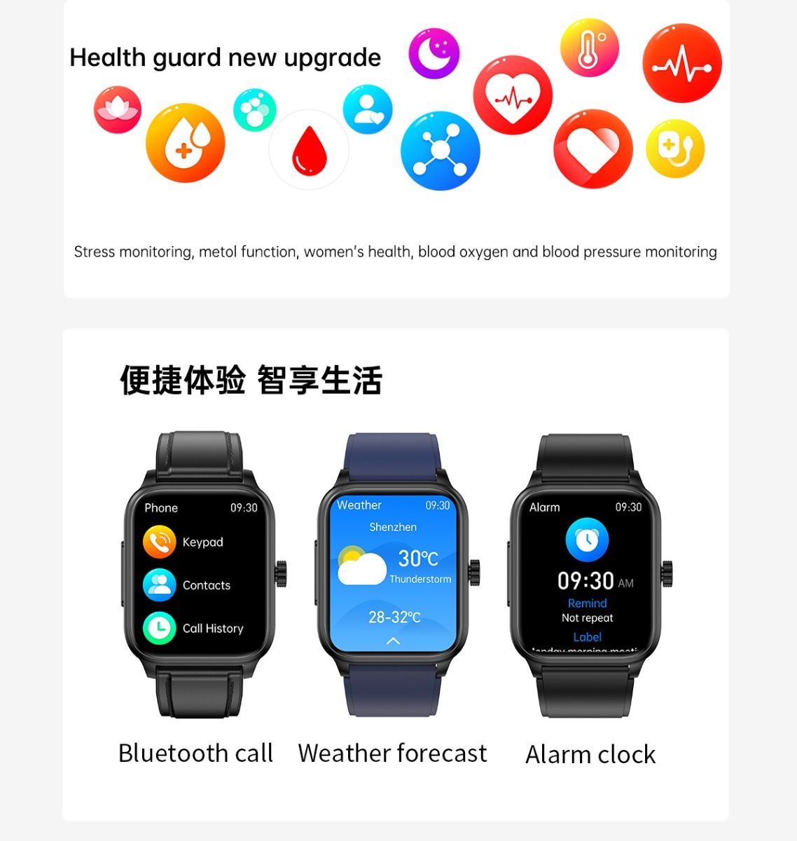 ET540 Blutzucker EKG Körpertemperatur Blutdruck Blutsauerstoff Herzfrequenz Bluetooth-Anruf Smartwatch Fitness-Tracker