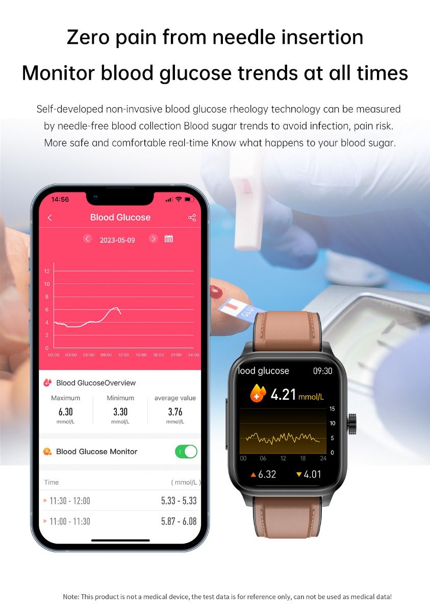 ET540 Blutzucker EKG Körpertemperatur Blutdruck Blutsauerstoff Herzfrequenz Bluetooth-Anruf Smartwatch Fitness-Tracker