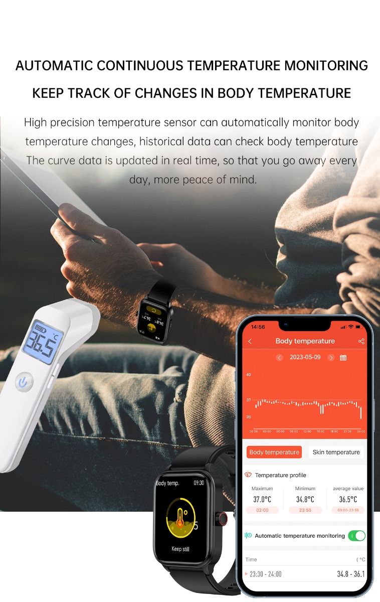 ET540 Blutzucker EKG Körpertemperatur Blutdruck Blutsauerstoff Herzfrequenz Bluetooth-Anruf Smartwatch Fitness-Tracker