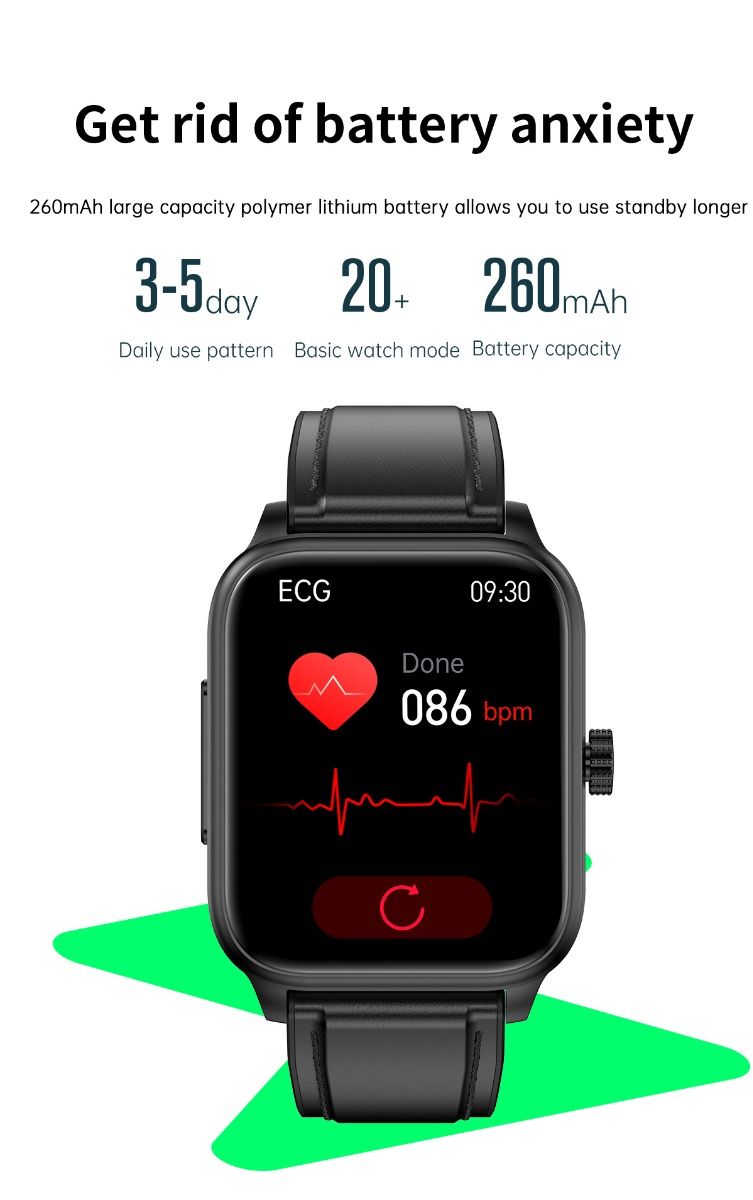 ET540 Blutzucker EKG Körpertemperatur Blutdruck Blutsauerstoff Herzfrequenz Bluetooth-Anruf Smartwatch Fitness-Tracker