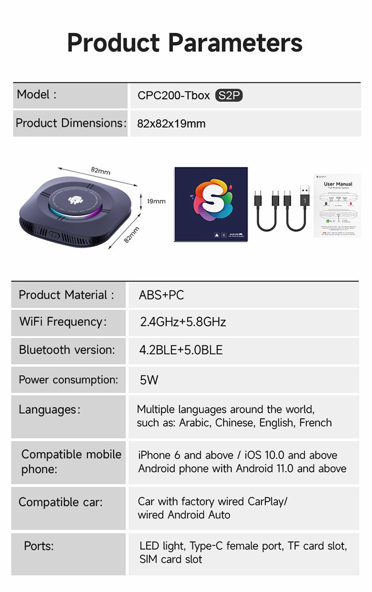 Carlinkit Android 13 TV-Box Drahtloses CarPlay Nahtlose Konnektivität 8-Kern-Adapter für Unterhaltung im Auto