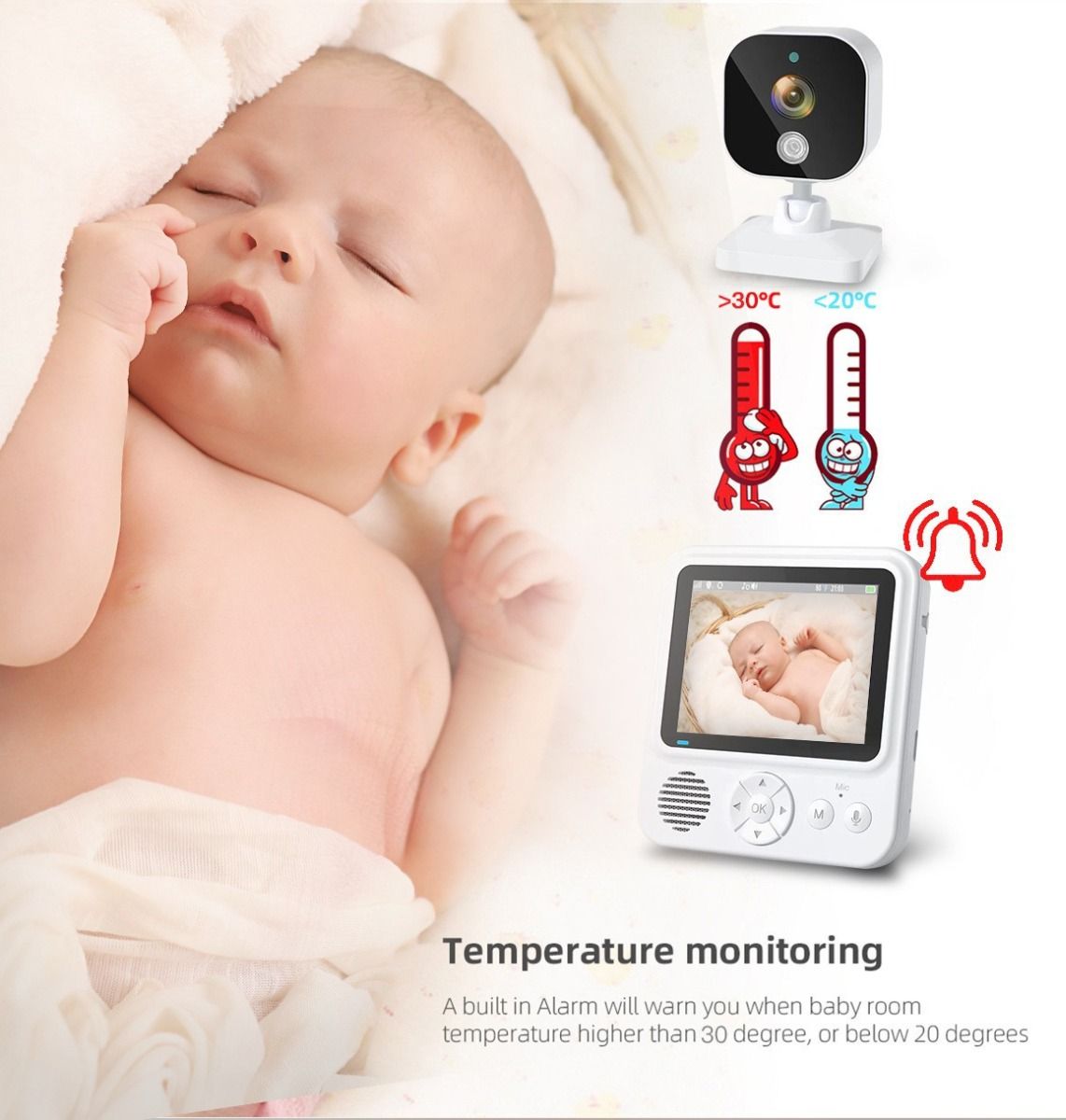 AMB900 Video-Babyphone mit 2,8 Zoll LCD-Display und 720P Auflösung Babykamera für moderne Eltern