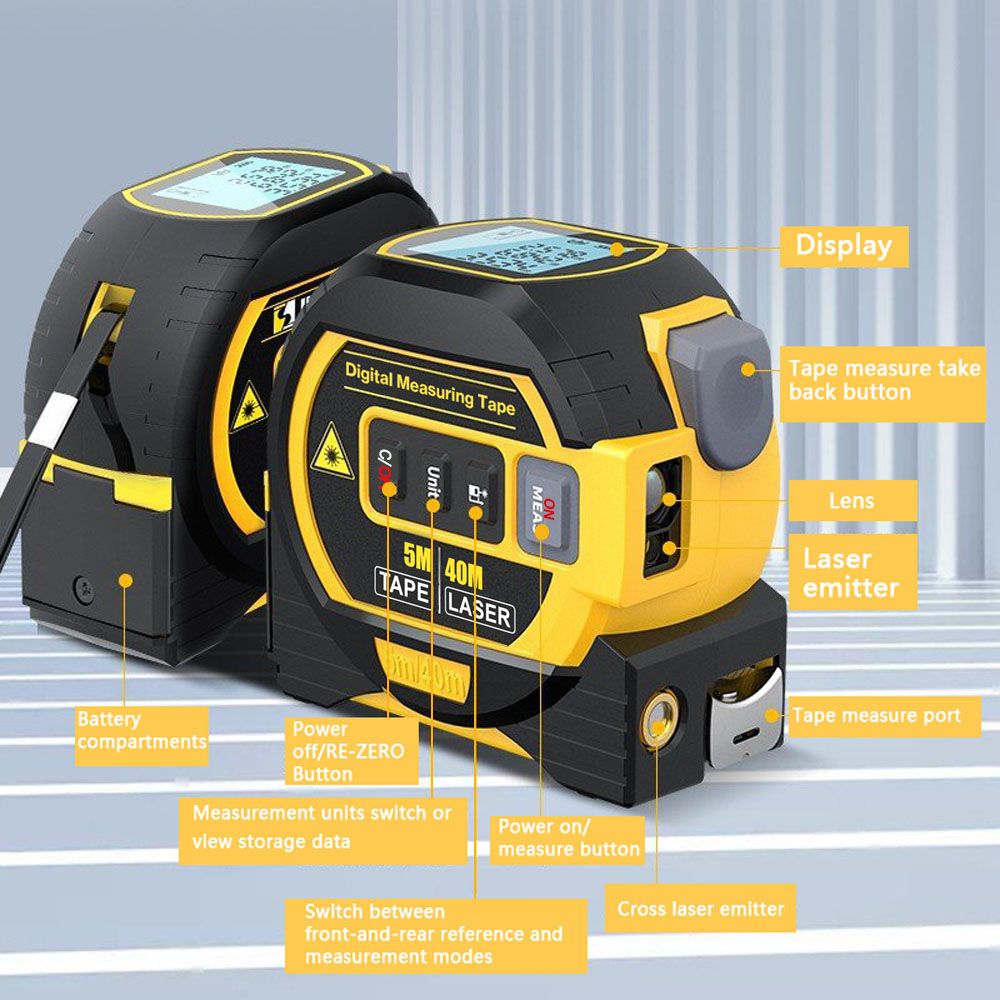 3-in-1-Laser-Entfernungsmesser mit Maßband und LCD-Display mit Hintergrundbeleuchtung für Architekten und Heimwerker
