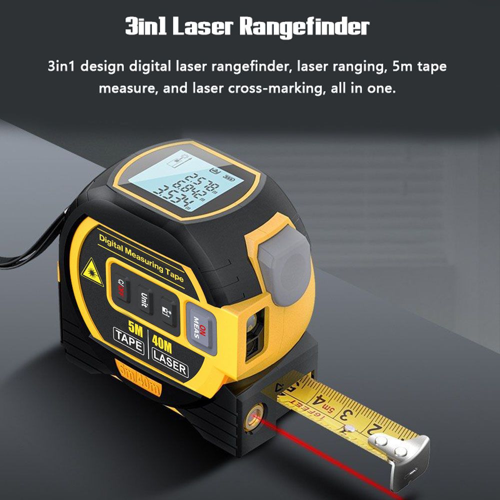 3-in-1-Laser-Entfernungsmesser mit Maßband und LCD-Display mit Hintergrundbeleuchtung für Architekten und Heimwerker