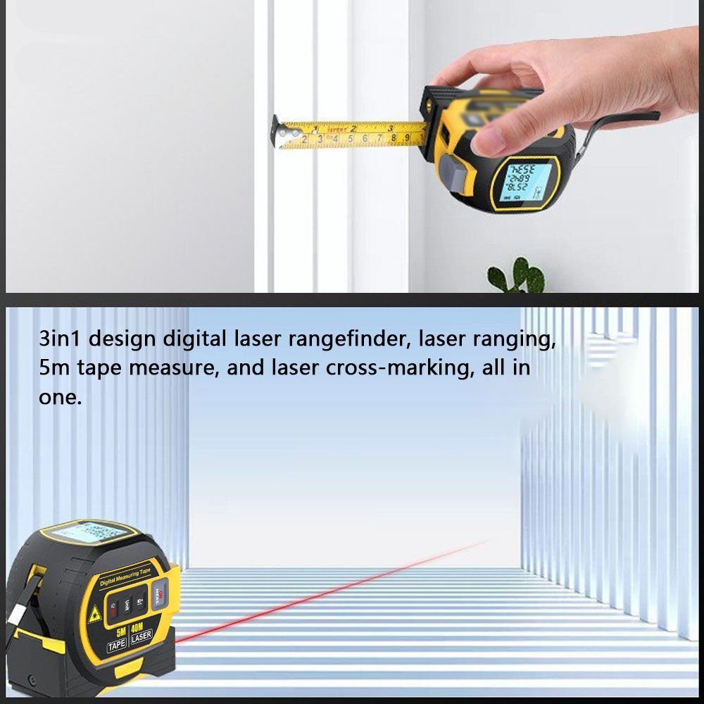 3-in-1-Laser-Entfernungsmesser mit Maßband und LCD-Display mit Hintergrundbeleuchtung für Architekten und Heimwerker
