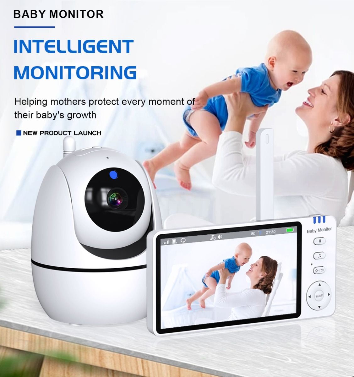 ABM501 Video-Babyfon 2,4G drahtlos 5,0 Zoll LCD Nachtsicht Zwei-Wege-Audio für Familiensicherheit