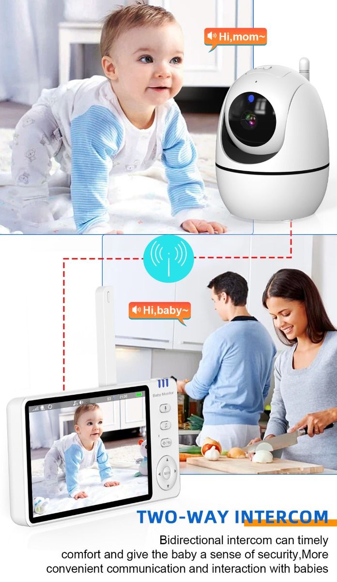 ABM501 Video-Babyfon 2,4G drahtlos 5,0 Zoll LCD Nachtsicht Zwei-Wege-Audio für Familiensicherheit