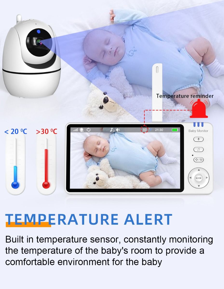 ABM501 Video-Babyfon 2,4G drahtlos 5,0 Zoll LCD Nachtsicht Zwei-Wege-Audio für Familiensicherheit