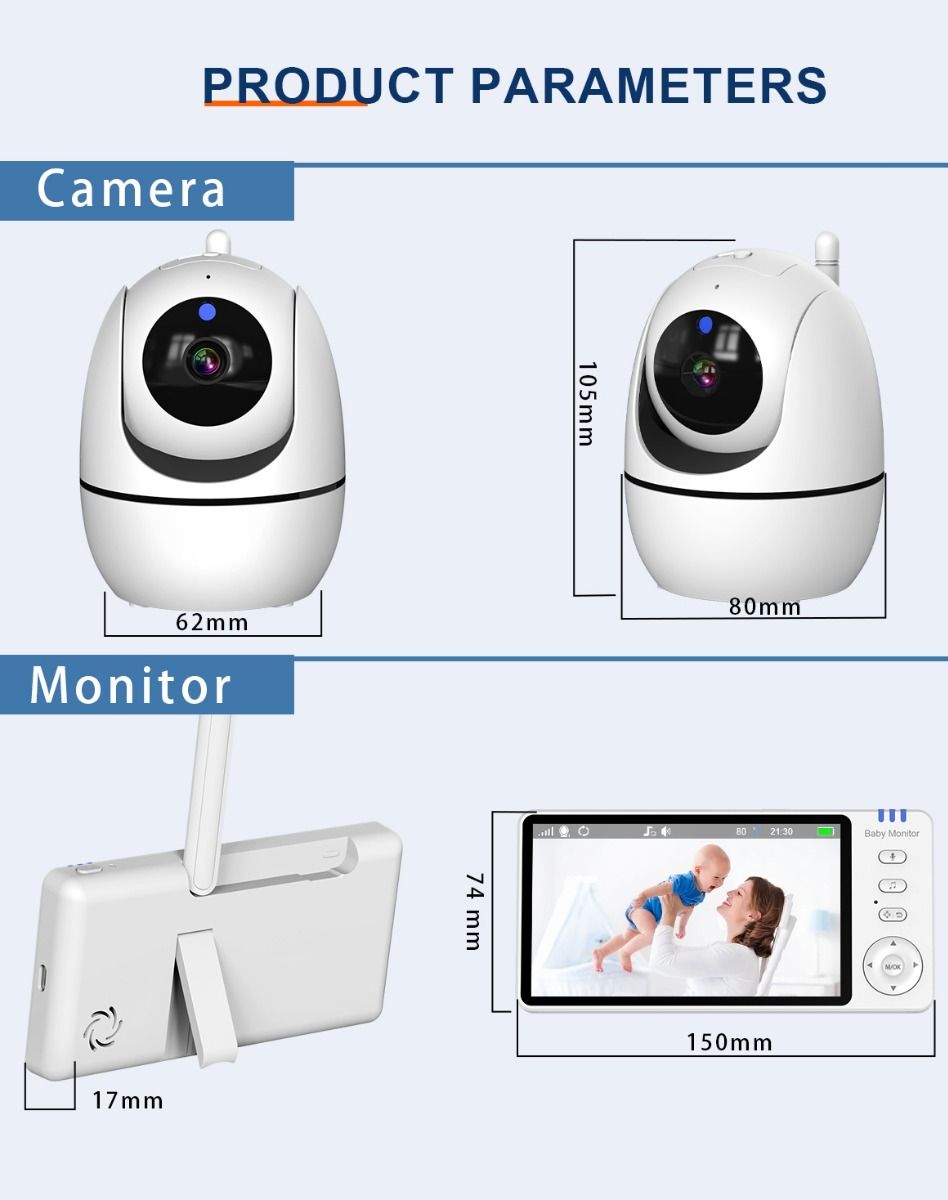 ABM501 Video-Babyfon 2,4G drahtlos 5,0 Zoll LCD Nachtsicht Zwei-Wege-Audio für Familiensicherheit