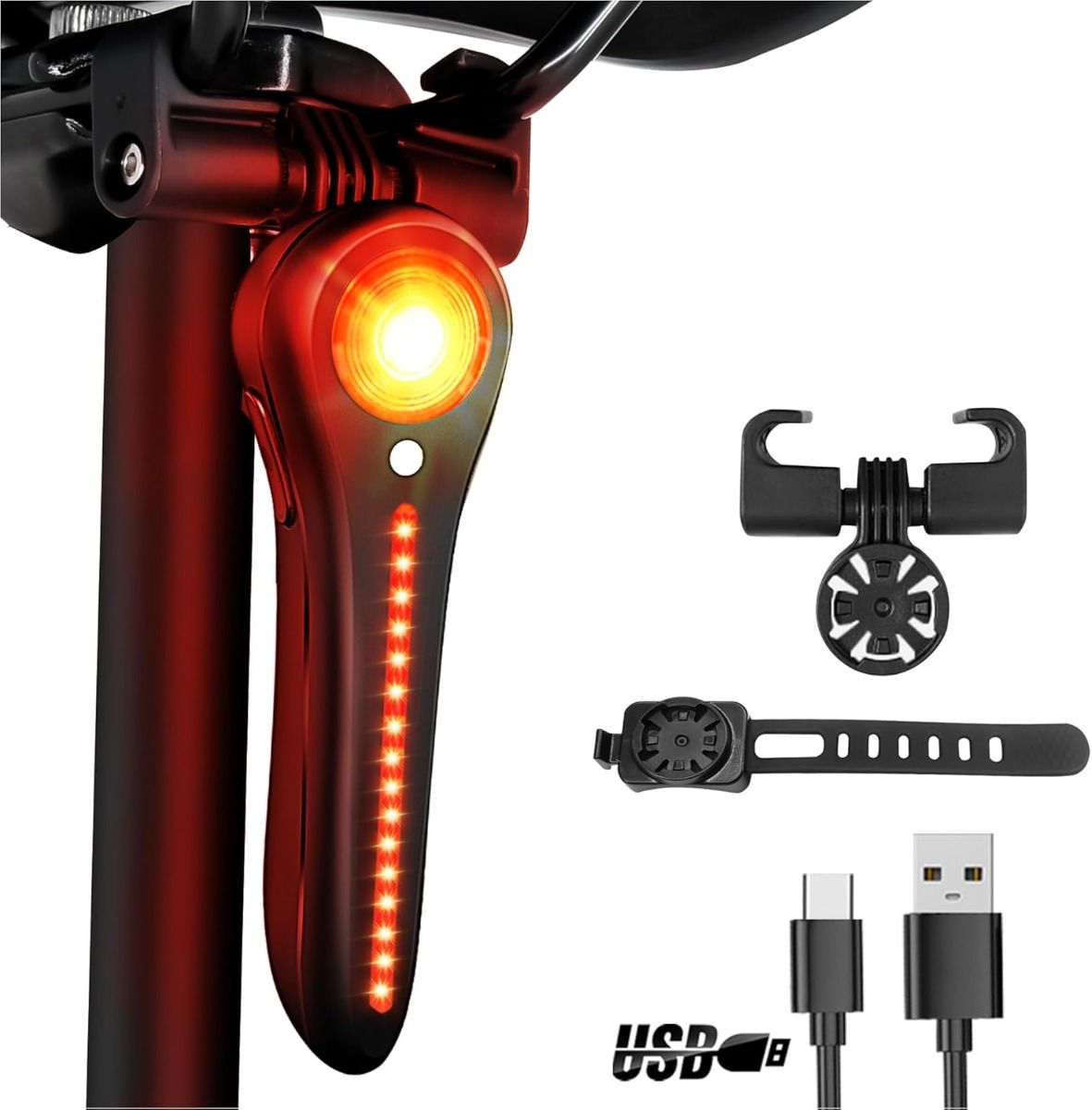 Smartes USB-C wiederaufladbares Fahrrad-Rücklicht – superhelles hinteres Fahrradlicht für Straße und Mountainbike