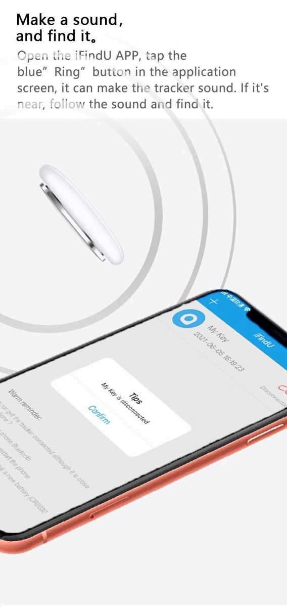 Mini GPS Tracker Bluetooth 4.0 Smart Locator Kompaktes Design Haustier Tracker mit iSearching App und One Touch Find