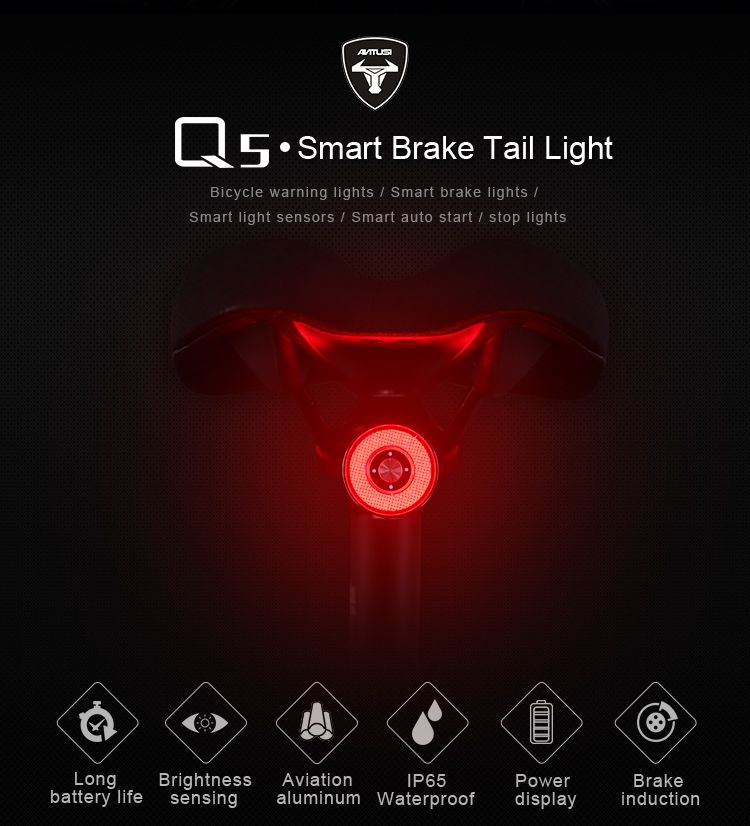 ANTUSI Q5 Smart Fahrrad Rücklicht Bremserkennung LED Fahrradlicht IPx6 wasserdicht perfekt für Stadtfahrten