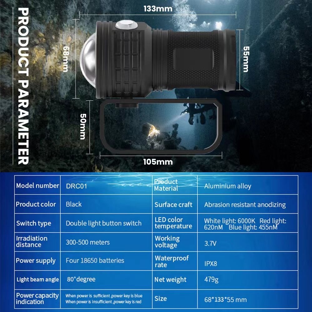 B12 LED Tauchlampe Helles Tauchlicht für Unterwasserfotografie IPX8 wasserdichte Scuba-Tauchlaterne