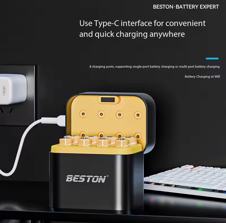 Beston Smart Batterieladegerät 8 Schächte AA mit 3600mWh 1,5V wiederaufladbaren Lithium-Batterien Schnelllade-Ladegerät-Set