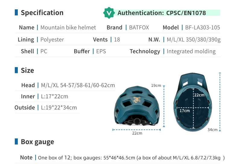 BATFOX Mountainbike-Helm: Leicht, In-Mold-Technologie, verstellbare Größenanpassung für Erwachsene und Jugendliche