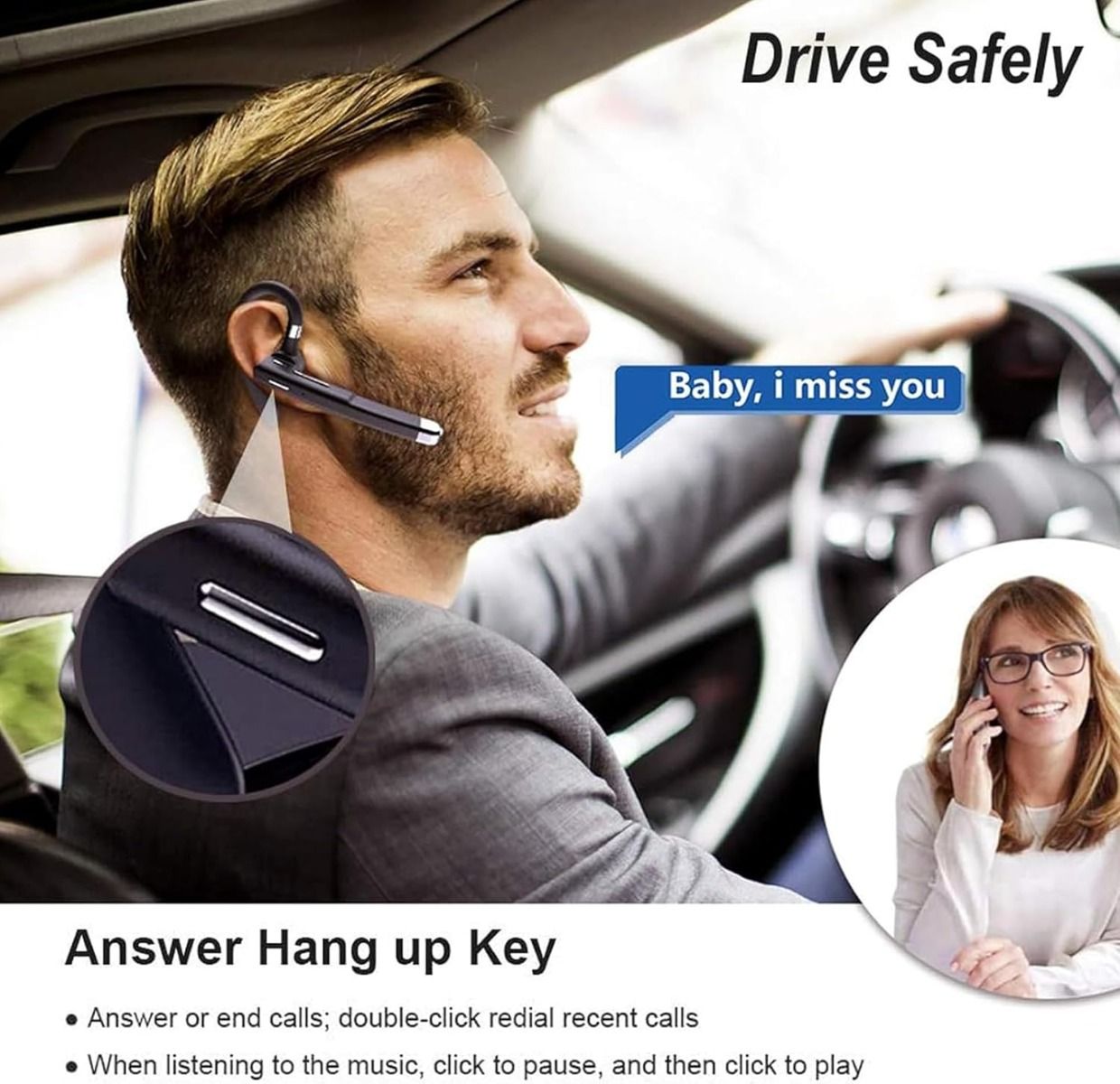 Kabelloses Business-Headset mit integriertem Mikrofon, Noise Cancelling, Bluetooth 5.3, Freisprechfunktion, Sport-Ohrhörer
