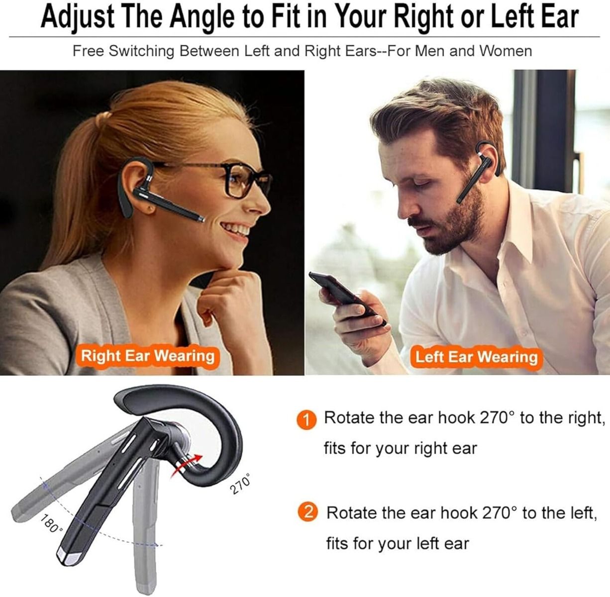 Kabelloses Business-Headset mit integriertem Mikrofon, Noise Cancelling, Bluetooth 5.3, Freisprechfunktion, Sport-Ohrhörer