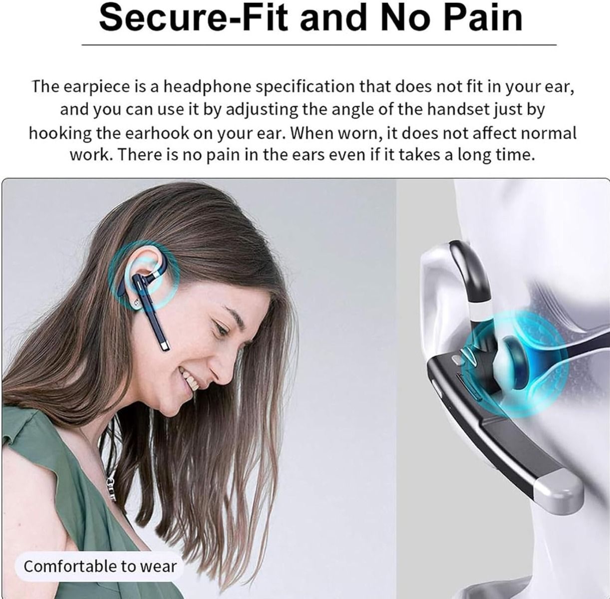 Kabelloses Business-Headset mit integriertem Mikrofon, Noise Cancelling, Bluetooth 5.3, Freisprechfunktion, Sport-Ohrhörer