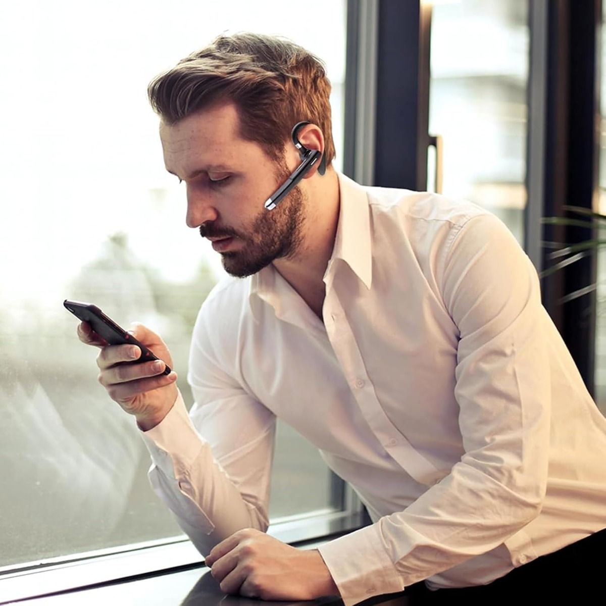 Kabelloses Business-Headset mit integriertem Mikrofon, Noise Cancelling, Bluetooth 5.3, Freisprechfunktion, Sport-Ohrhörer