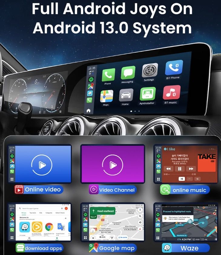 CarlinKit Smart TV Box mit Android 13 Kabelgebunden zu Drahtlos CarPlay KI-Box YouTube Netflix Qualcomm 8-Kerne