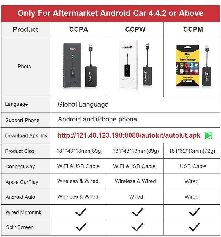 CarlinKit USB CarPlay Dongle Android Auto drahtlose Konnektivität, einfache Installation, Freisprechen, Musik