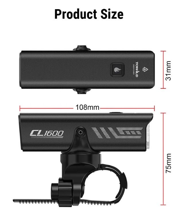 TOWILD CL1600 USB wiederaufladbarer 1600LM Fahrradlicht LED-Frontscheinwerfer mit einstellbarer Helligkeit für Nachtfahrten