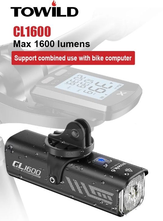 TOWILD CL1600 USB wiederaufladbarer 1600LM Fahrradlicht LED-Frontscheinwerfer mit einstellbarer Helligkeit für Nachtfahrten