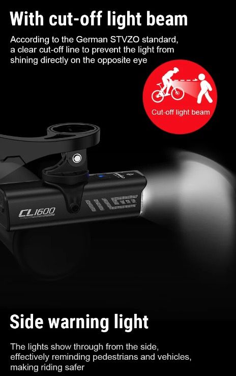TOWILD CL1600 USB wiederaufladbarer 1600LM Fahrradlicht LED-Frontscheinwerfer mit einstellbarer Helligkeit für Nachtfahrten