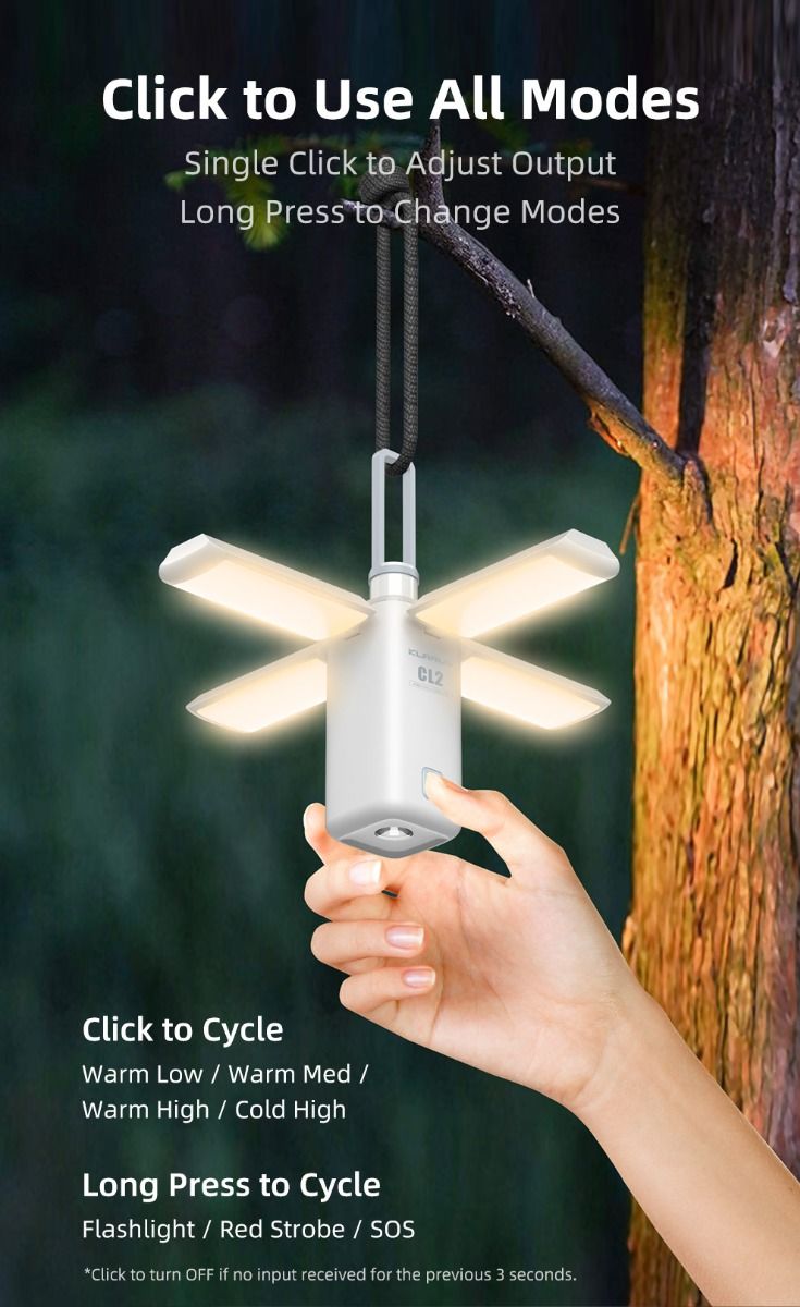 Klarus CL2 750 Lumen Freefolding Campinglicht augenschonende vielseitige Lampe mit 7 Lichtmodi und einstellbarem Winkel